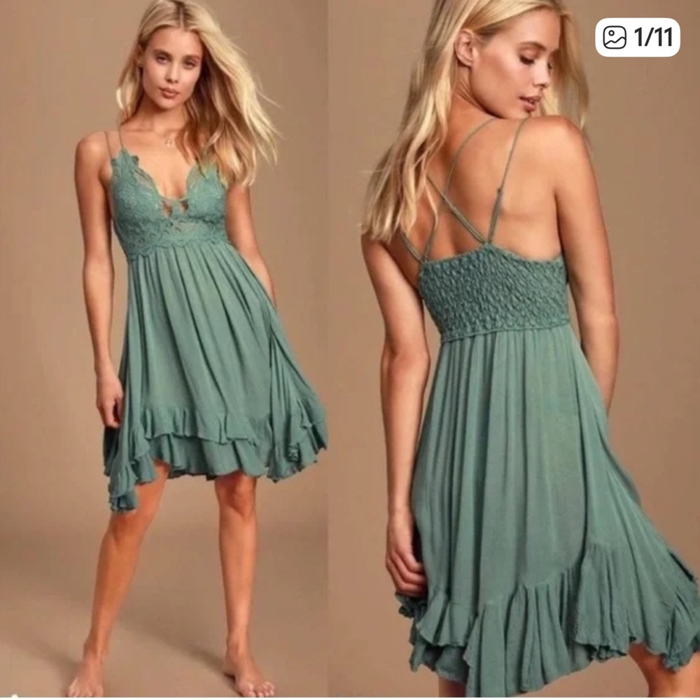 Fp Adella Crochet Seagreen Slip Dress